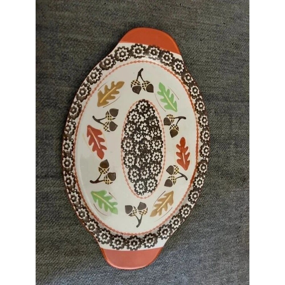 Temp-tations Old World Harvest Ceramic Oval Handled Platter Serving Tray 12”
